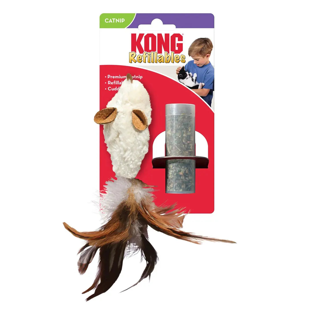 KONG Refillable Feather Mouse Catnip Cat Toy White 1ea/One Size Kong