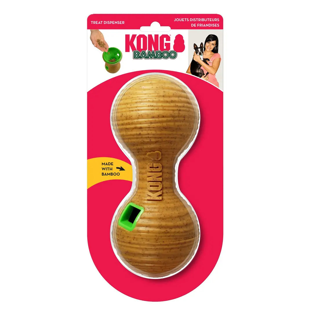 KONG Bamboo Treat Dispenser Dumbbell Dog Toy Tan 1ea/MD, 3.25 in Kong