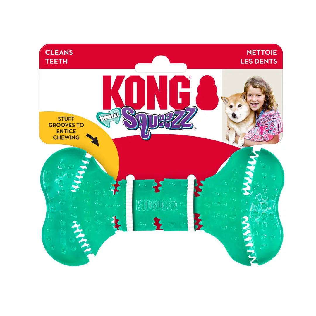 KONG Dental Squeezz Bone Dog Chew Teal 1ea/MD Kong