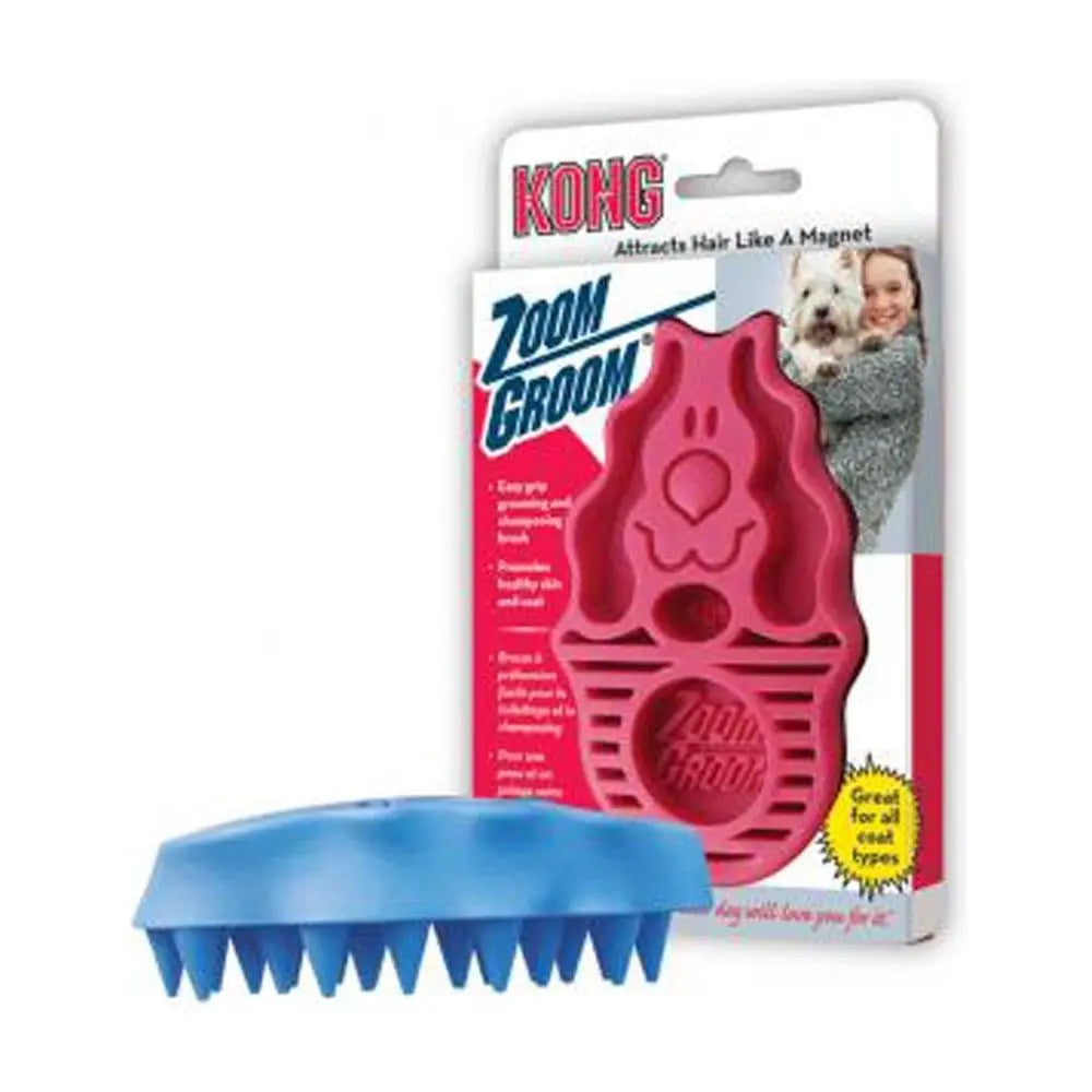 KONG Zoomgroom Rubber Dog Brush Raspberry 1ea/LG Kong