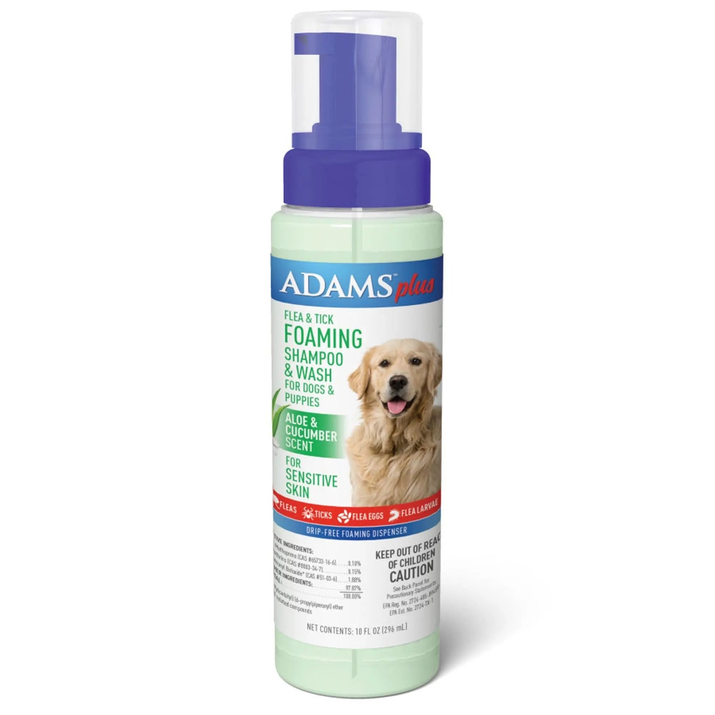Adams Flea Tick Foaming Shampoo Wash for Dogs Puppies 1ea/10 oz Adams