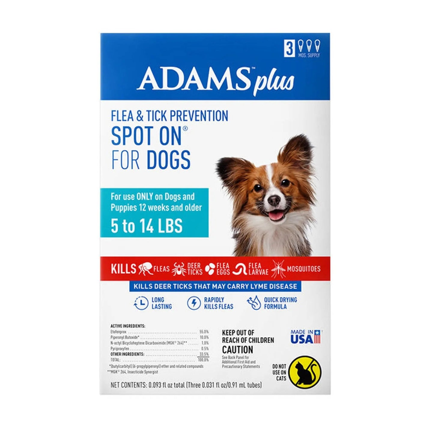 Adams Plus Flea Tick Prevention Spot On for Dogs 3 month supply, Clear, 1ea/SMall Dog 5 To 14 lb Adams