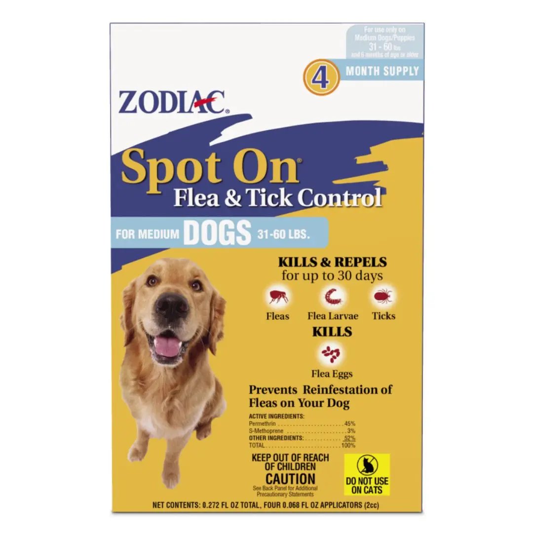 Zodiac Spot On Flea Tick Control 1ea/Medium Dogs 3160 lb, 4 pk Zodiac