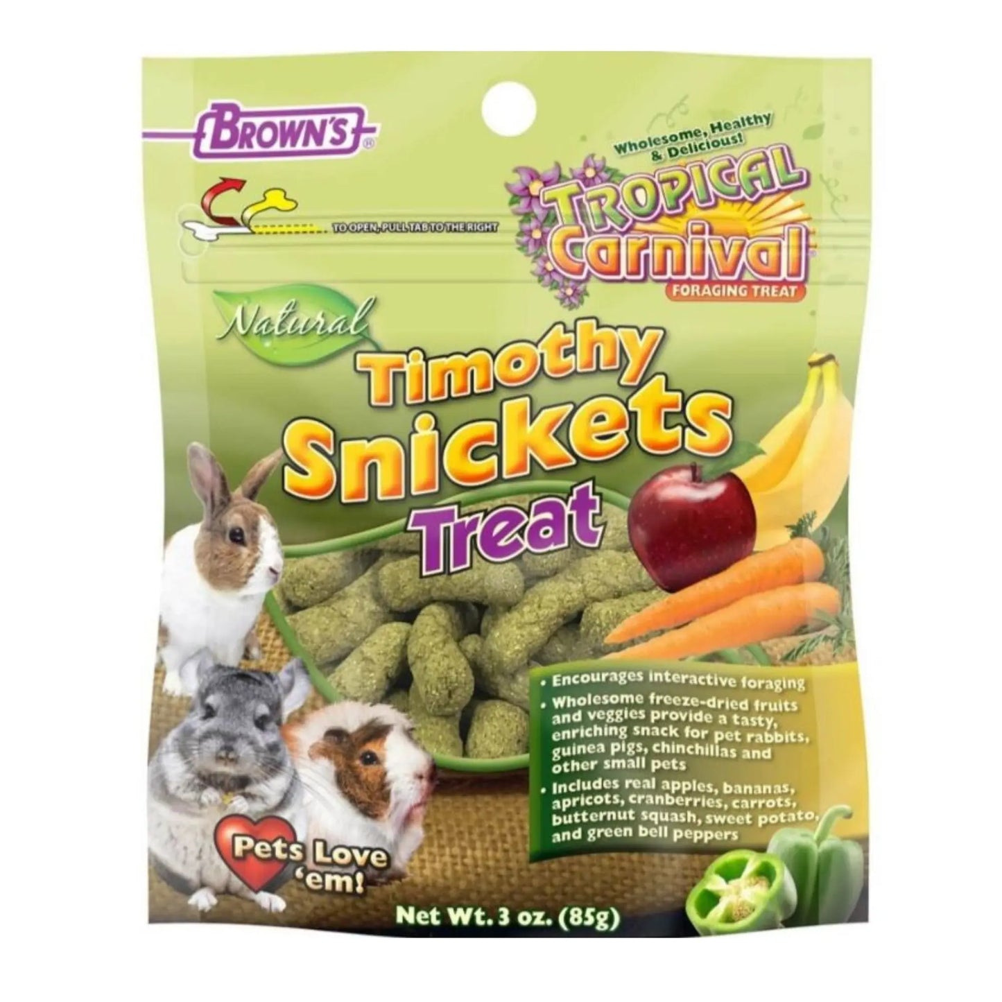 Tropical Carnival Natural Small Animal Treat Timothy Snickets 3oz. Brown's