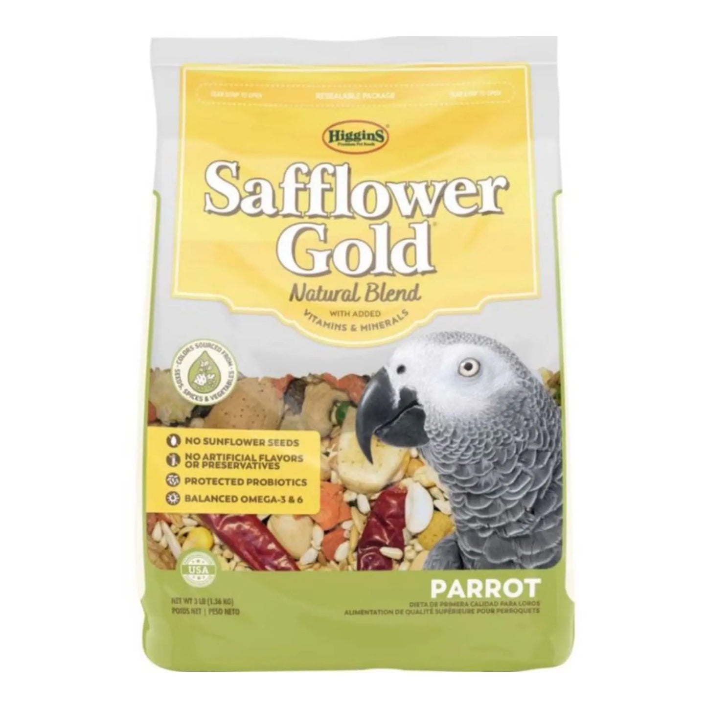 Safflower Gold Blend Conure & Cockatiel 3 Lb Higgins