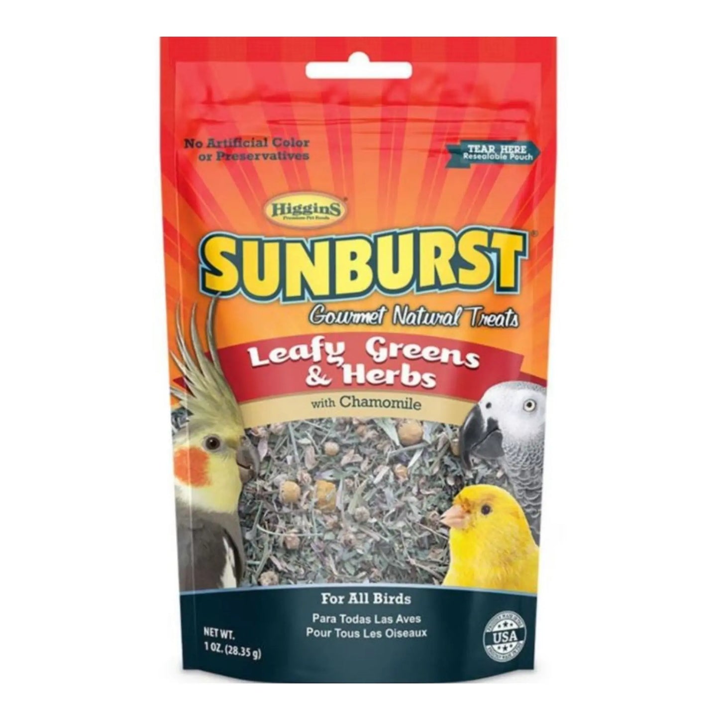 Sunburst Gourmet Natural Avian Treat Leafy Greens/Herbs 1oz. Higgins