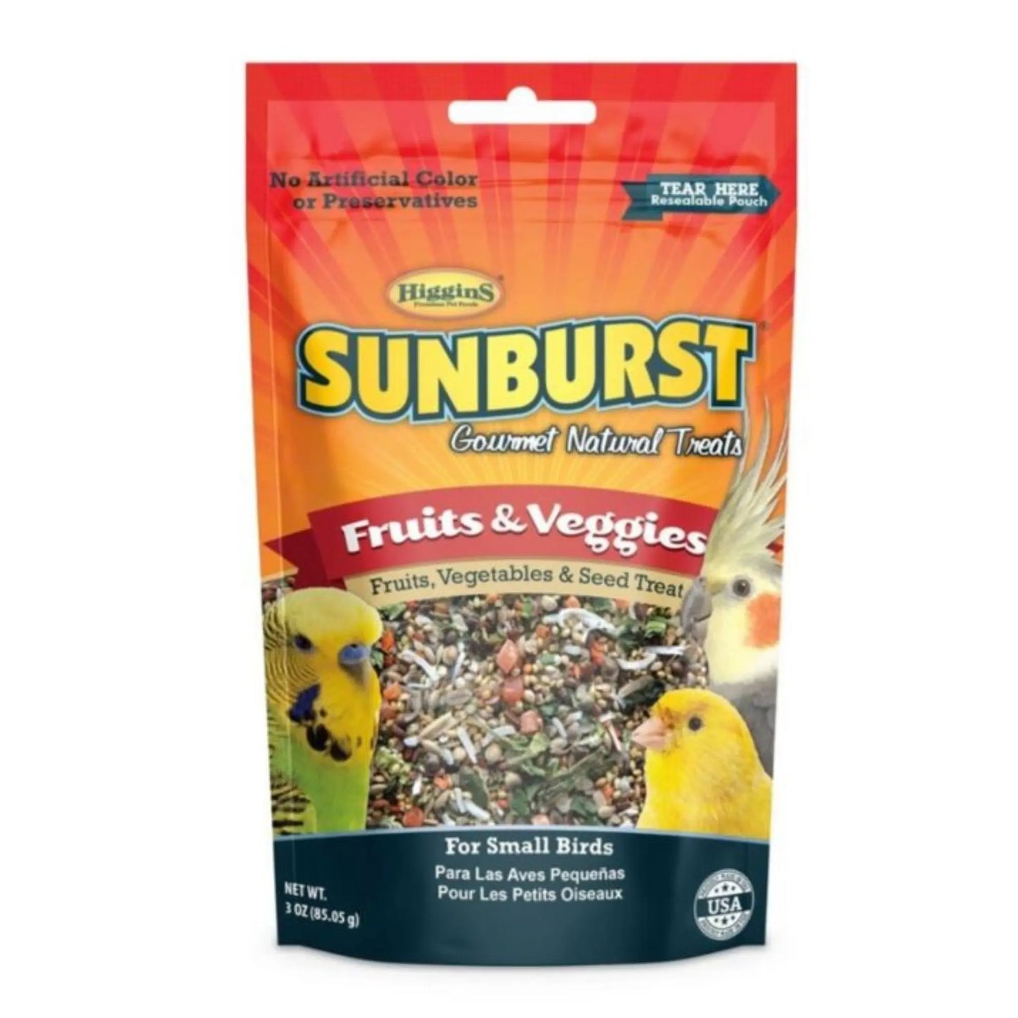 Sunburst Gourmet Natural Sm Avian Treat Fruits/Veggies 3oz. Higgins