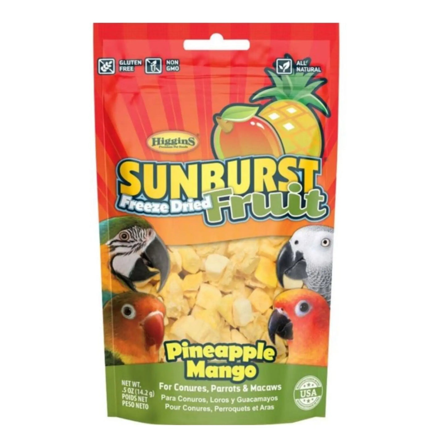 Sunburst Freeze Dried Fruit Avian Treat Pineapple Mango .5oz. Higgins