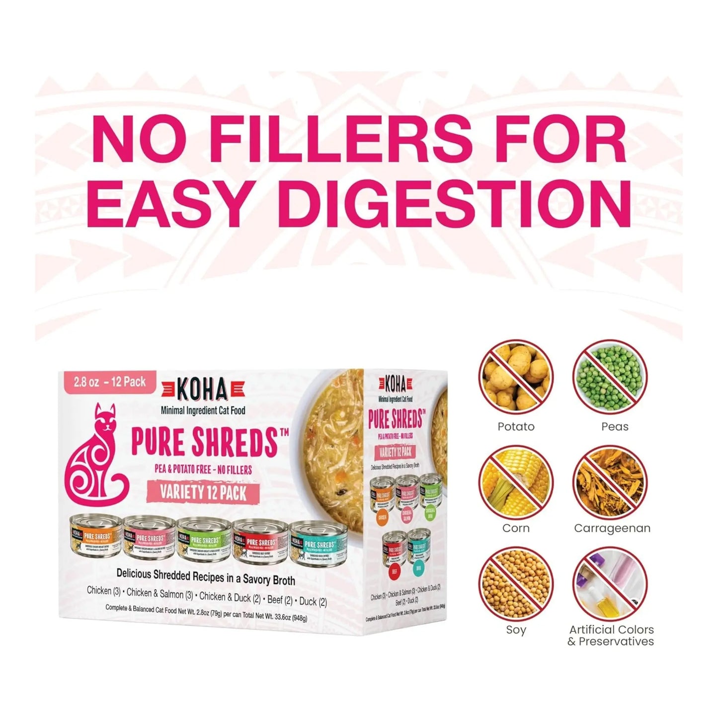 Koha Cat Grain Free Shredded 2.8oz. Variety Pack (Case of 24) Koha