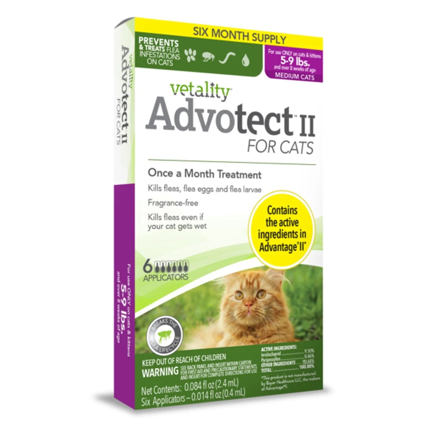 Vetality Advotect II Cat Flea Treatment 1ea/Cats 5-9 lb, 6 Doses Vetality