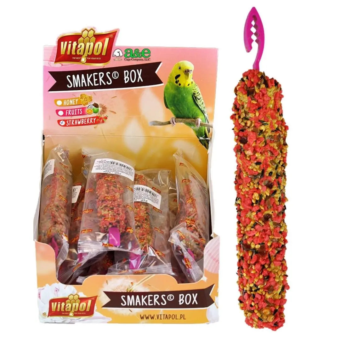 A and E Cages Smakers Snack Strawberry Treat Stick Display for Parakeets 12 Count A & E Cages