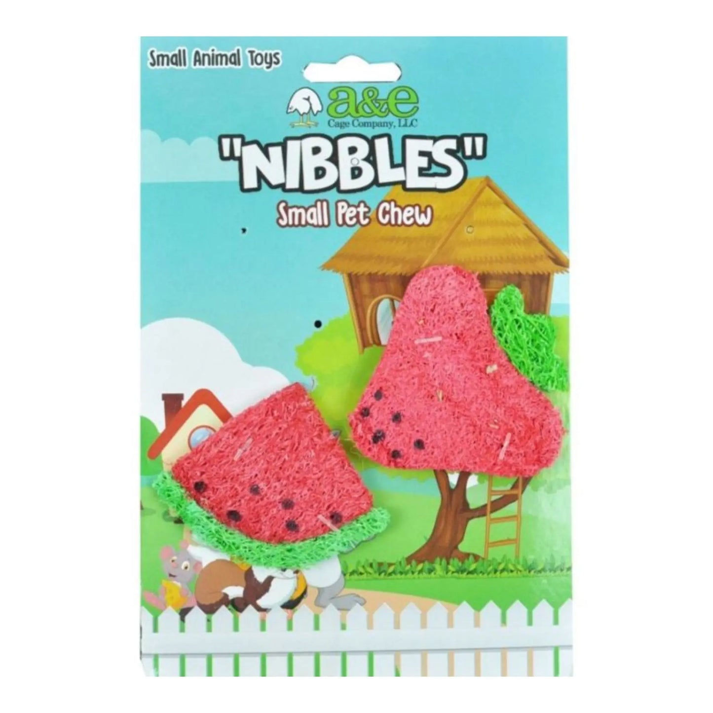 A &E Cages Nibbles Small Animal Loofah Chew Toy Strawberry Watermelon Slice; 1ea A & E Cages