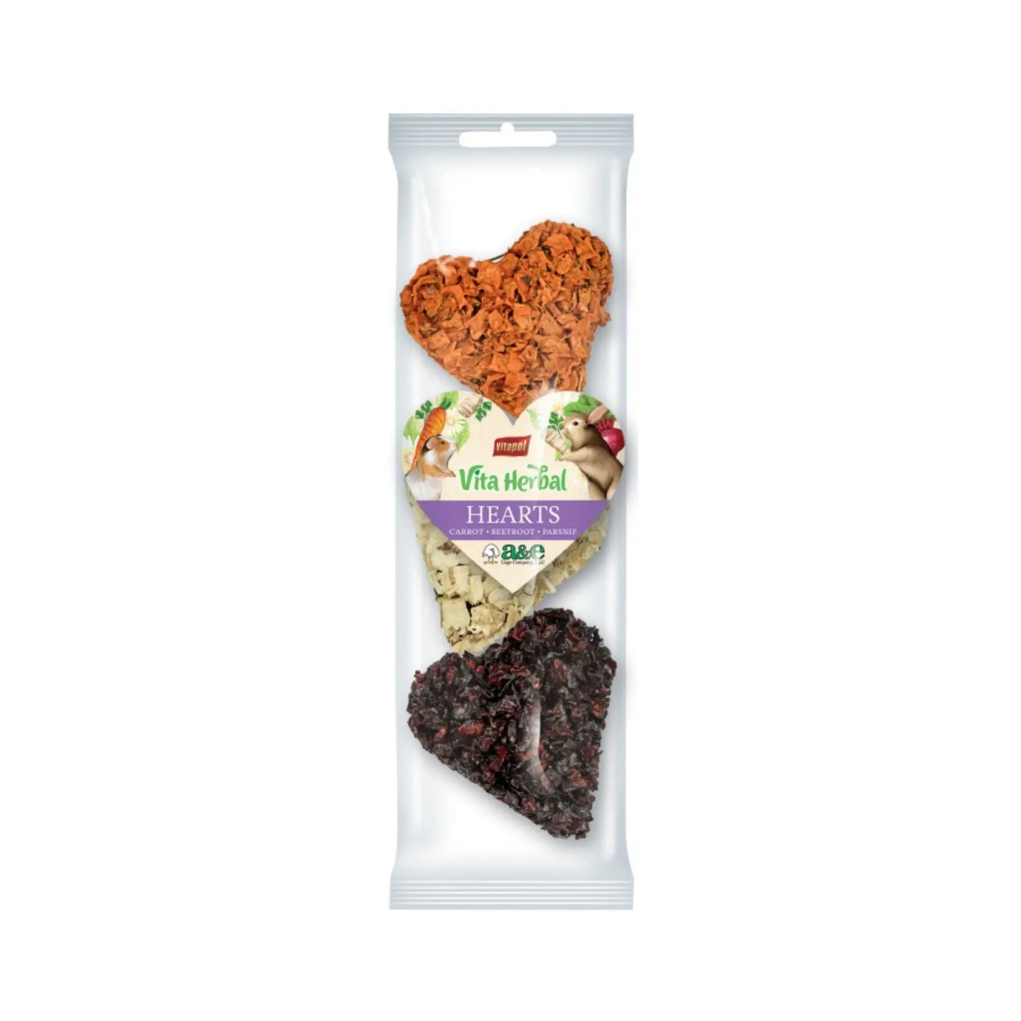 A & E Cages Vitapol Vita Herbal Hearts Small Animal Treats Carrot, Beetroot & Parsnip, 1ea/3 pk A & E Cages
