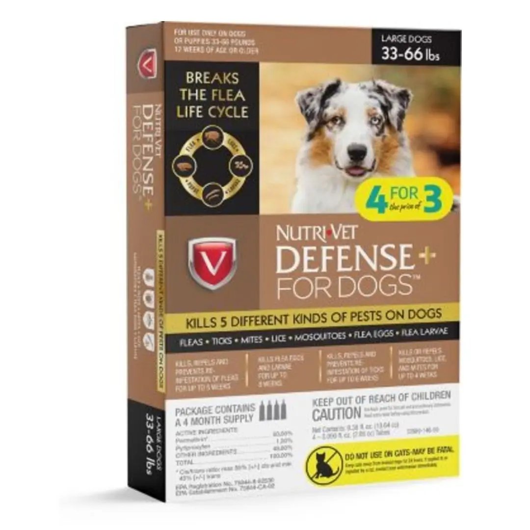 Nutri-Vet Defense+ Flea & Tick for Dog 1ea/LG, 33-66 lb, 4 pk Discontinued