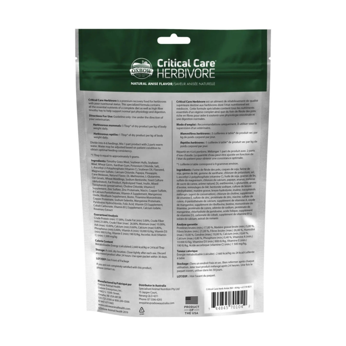 Oxbow Animal Health Critical Care Herbivore Feeding Formula 454g, Anise, 1ea/16oz. Oxbow