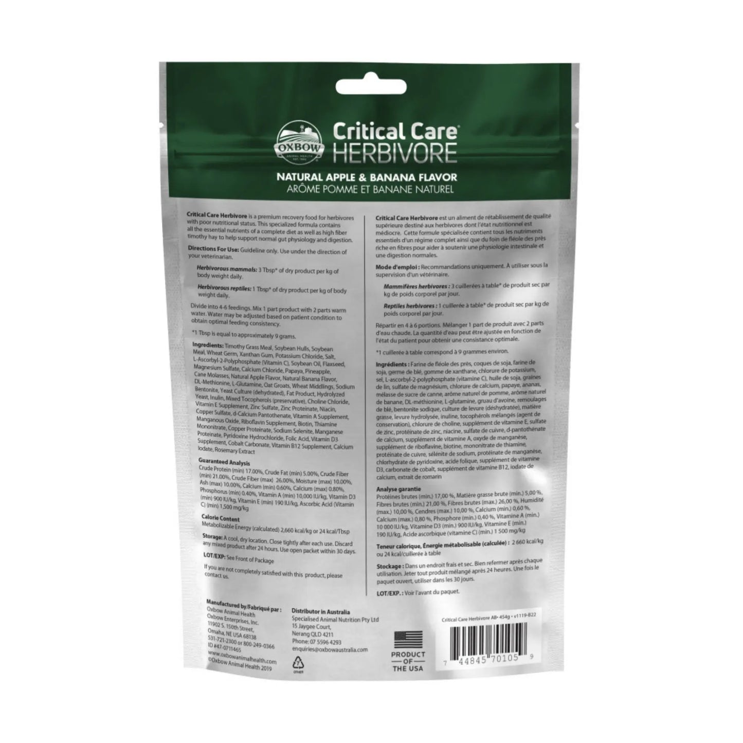 Oxbow Animal Health Critical Care Herbivore Feeding Formula 454g, Apple Banana, 1ea/16 oz Oxbow