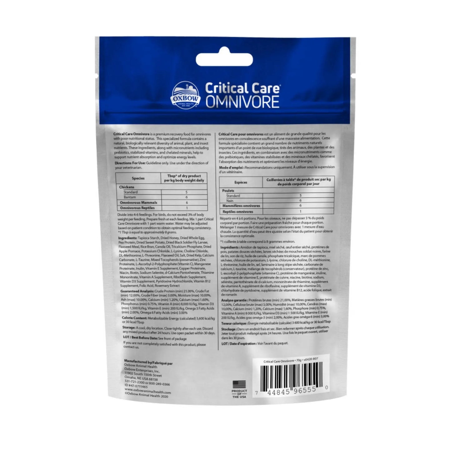 Oxbow Animal Health Critical Care Omnivore Feeding Formula 70g, 1ea/2.47oz. Oxbow