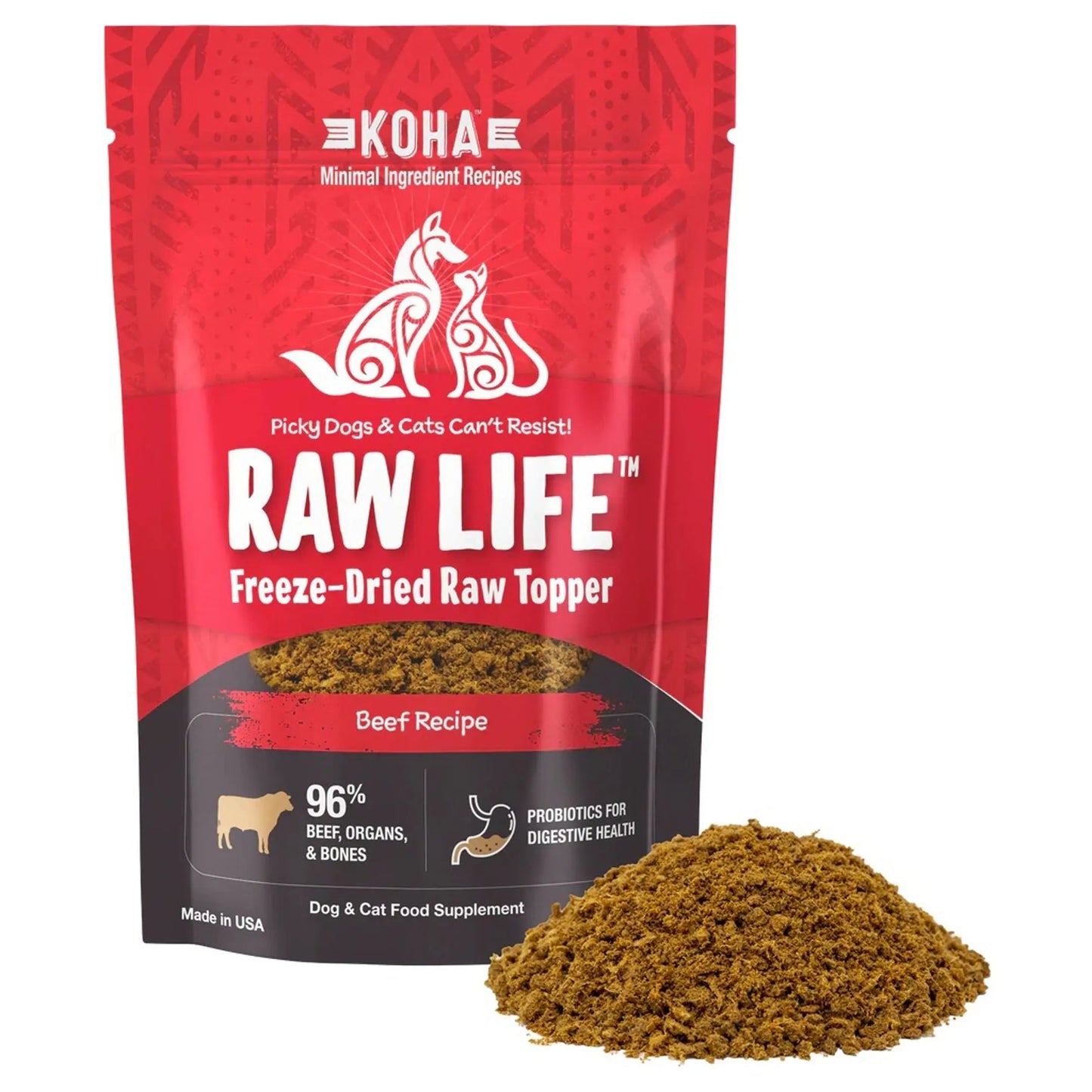 Koha Dog Cat Grain Free Raw Freeze Dried Topper Beef 8oz. Koha