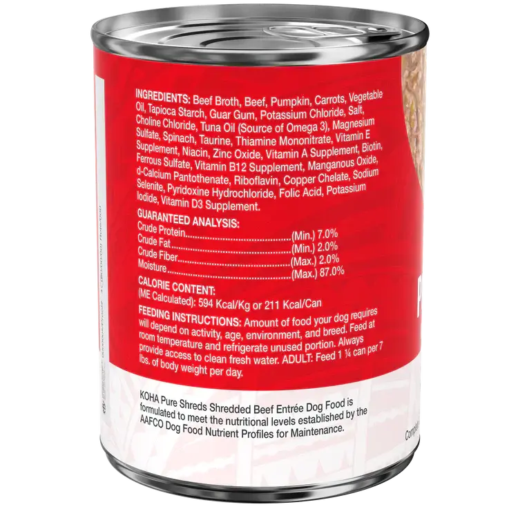 Koha Dog Grain Free Shredded Beef 12.5oz. (Case of 12) Koha