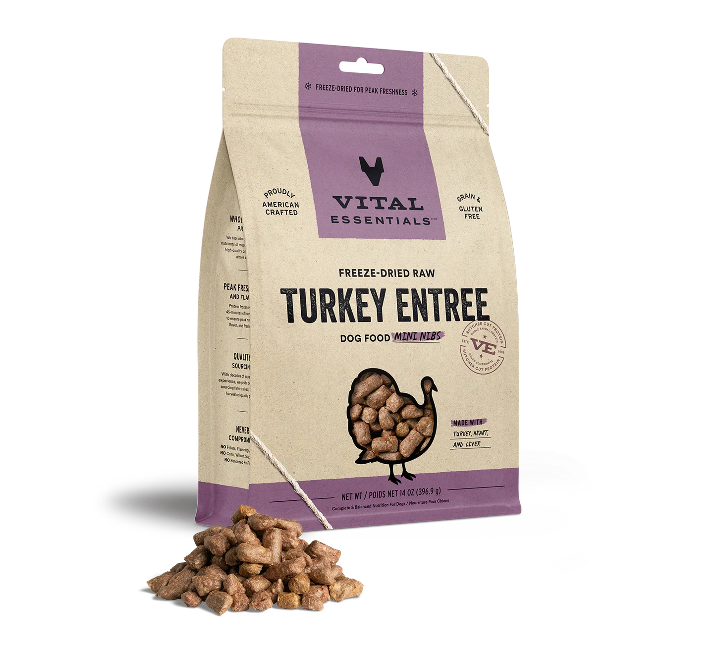Vital Essentials Dog Freeze-Dried Mini Nibs Turkey 14oz. Vital Essentials