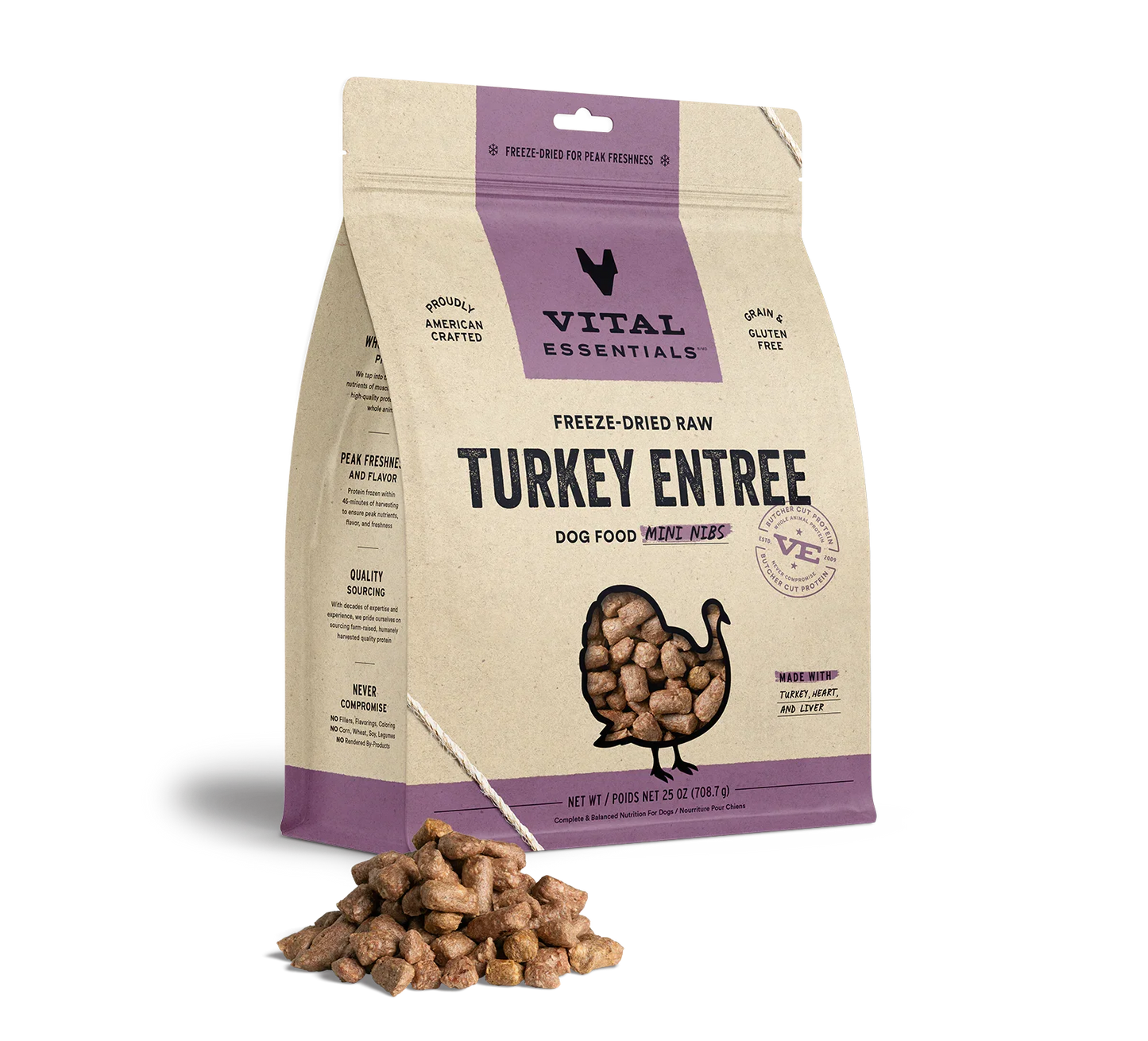 Vital Essentials Dog Freeze-Dried Mini Nibs Turkey 25oz. Vital Essentials