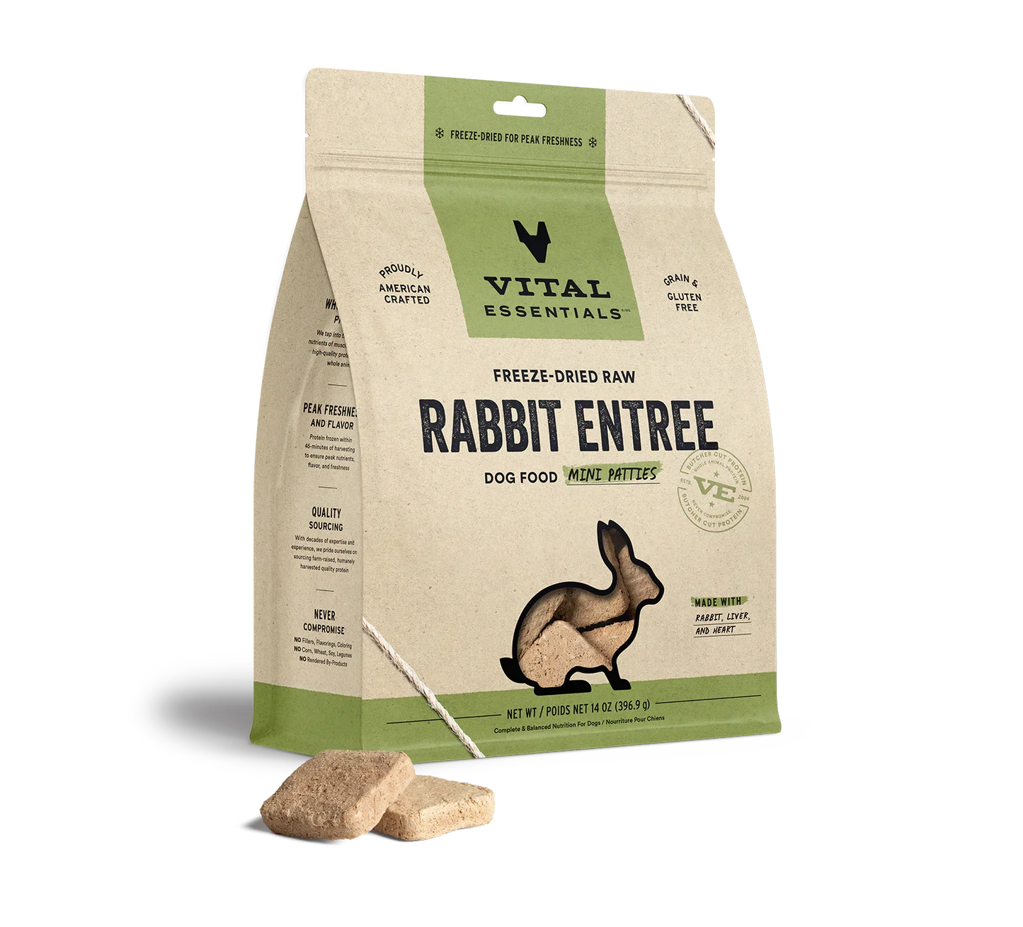 Vital Essentials Dog Freeze-Dried Mini Patties Rabbit 14oz. Vital Essentials