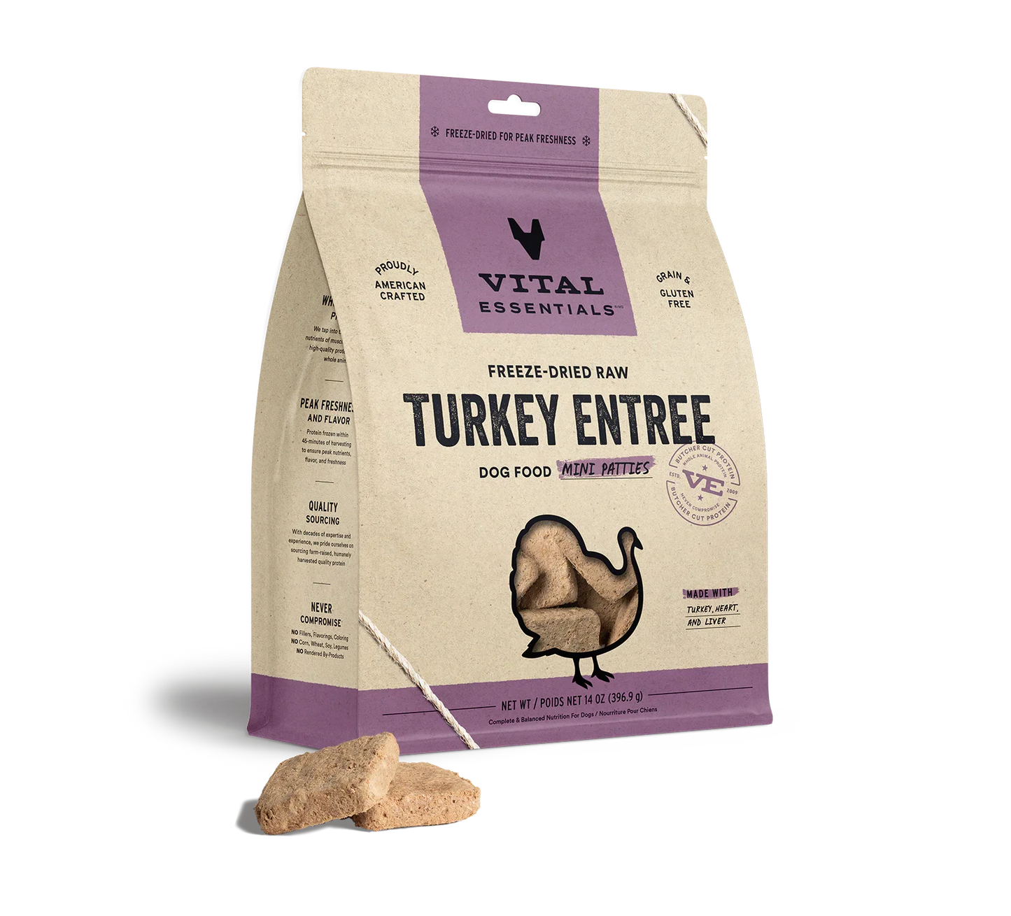 Vital Essentials Dog Freeze-Dried Mini Patties Turkey 14oz. Vital Essentials