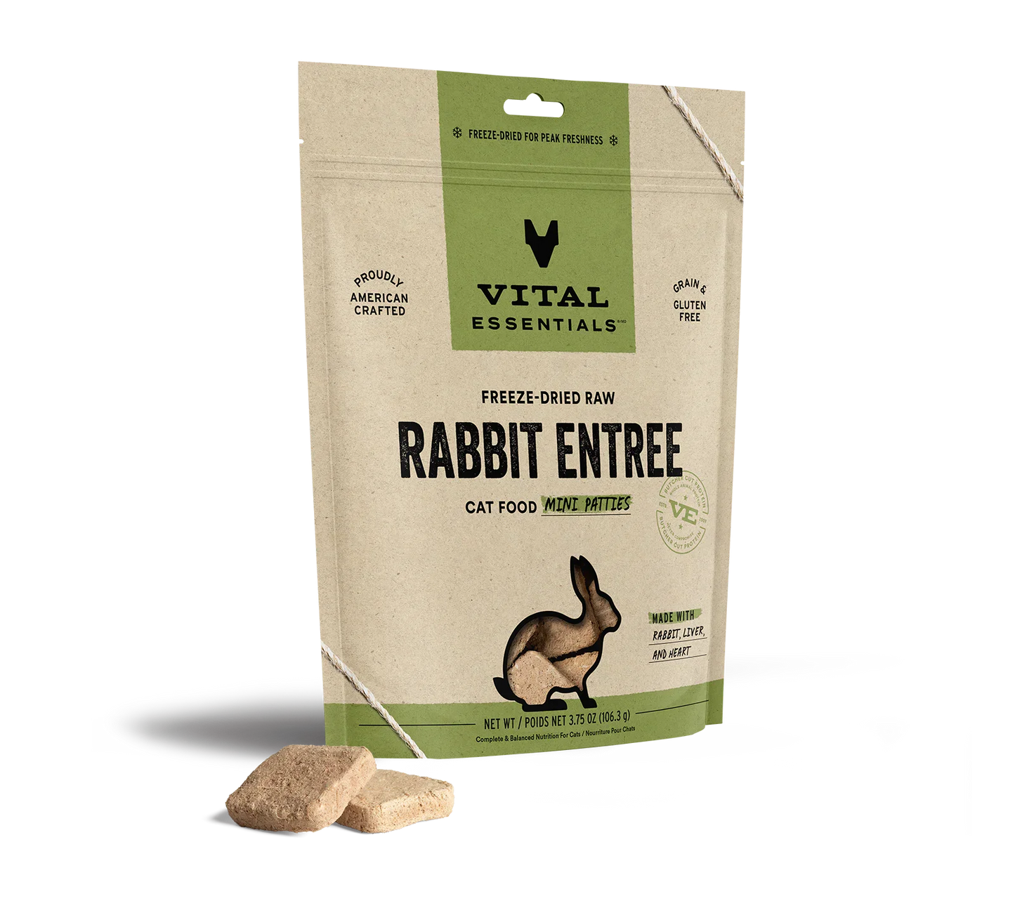 Vital Essentials Cat Freeze Dried Mini Patties Rabbit 3.75oz. Vital Essentials