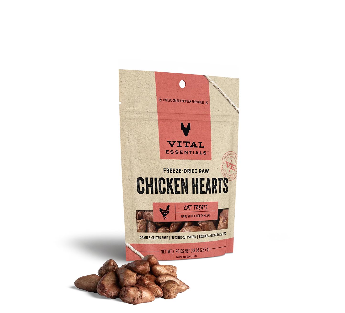 Vital Essentials Cat Freeze-Dried Treat Chicken Hearts 0.8oz. Vital Essentials