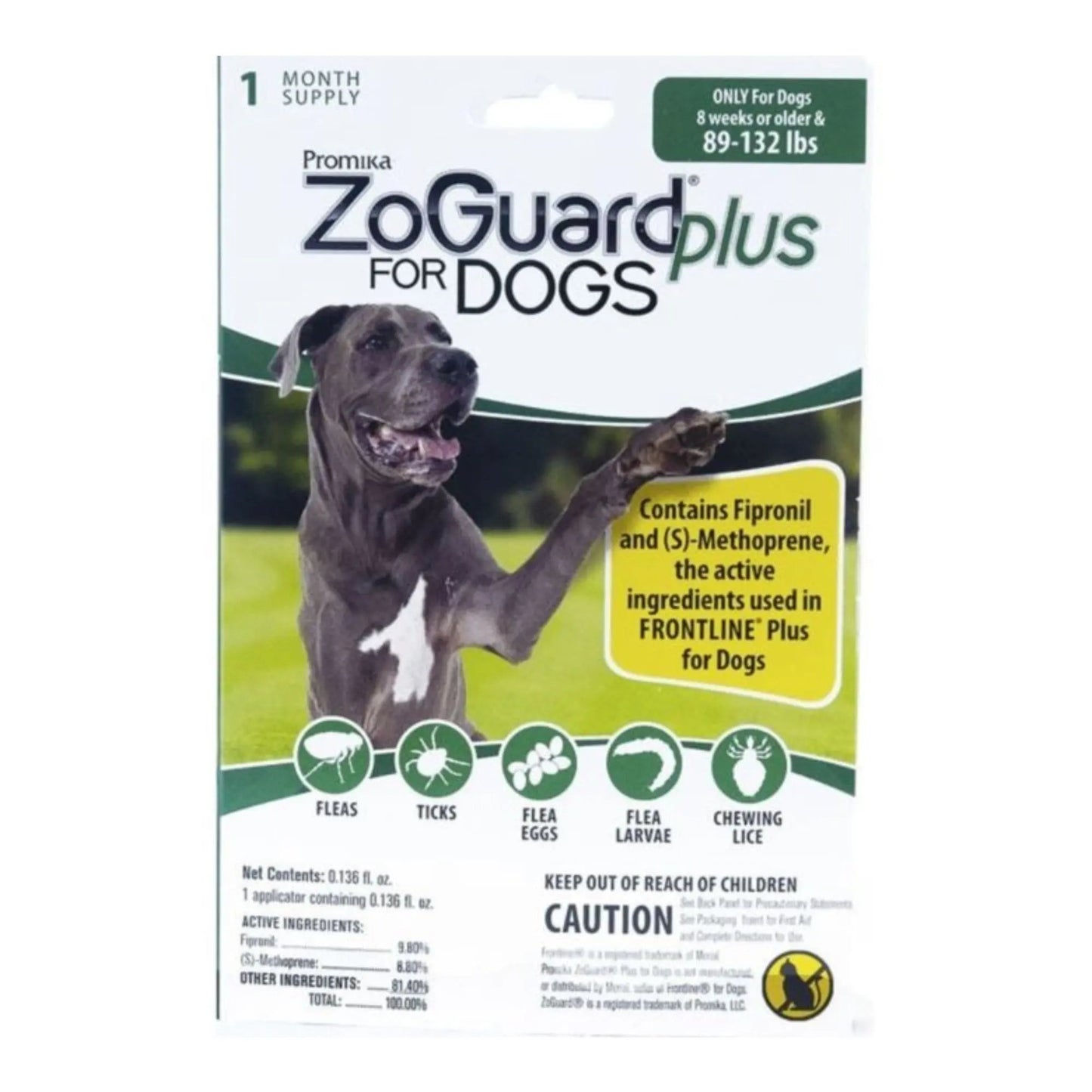 Zoguard Plus Spot-On Singles For Dogs 89-132 Lb-1 Pk Zoguard