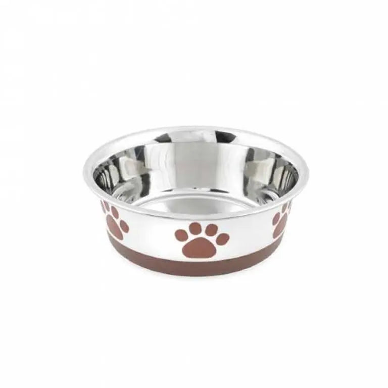 Buddy's Line Bonded Bowl - White w/Brown Paw Print Buddy's Line