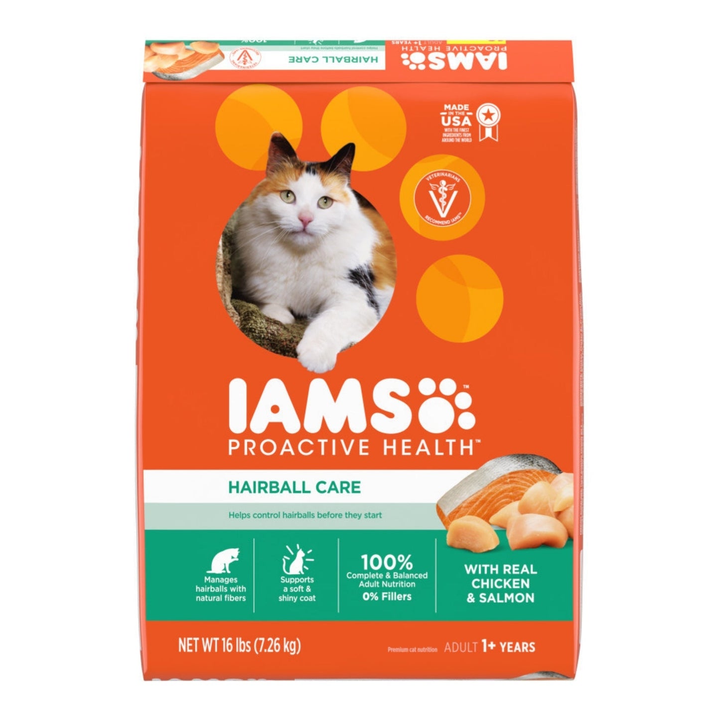 IAMS Proactive Health Hairball Care Adult Dry Cat Food Chicken & Salmon 16lb IAMS