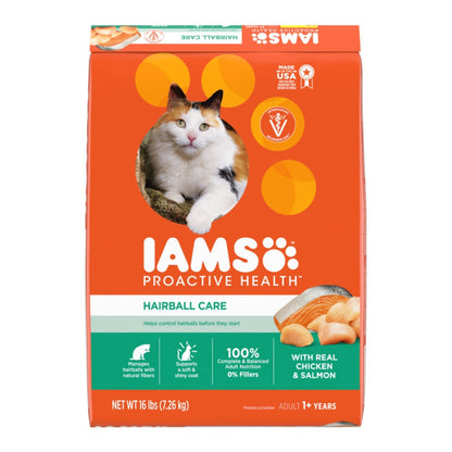 IAMS Proactive Health Hairball Care Adult Dry Cat Food Chicken & Salmon 16lb IAMS