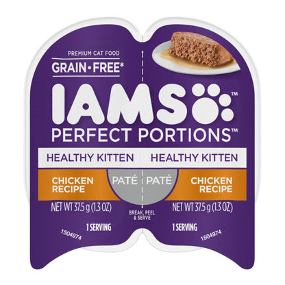 IAMS Perfect Portions Grain Free Healthy Paté Kitten Wet Cat Food Chicken 2.6oz 24pk IAMS