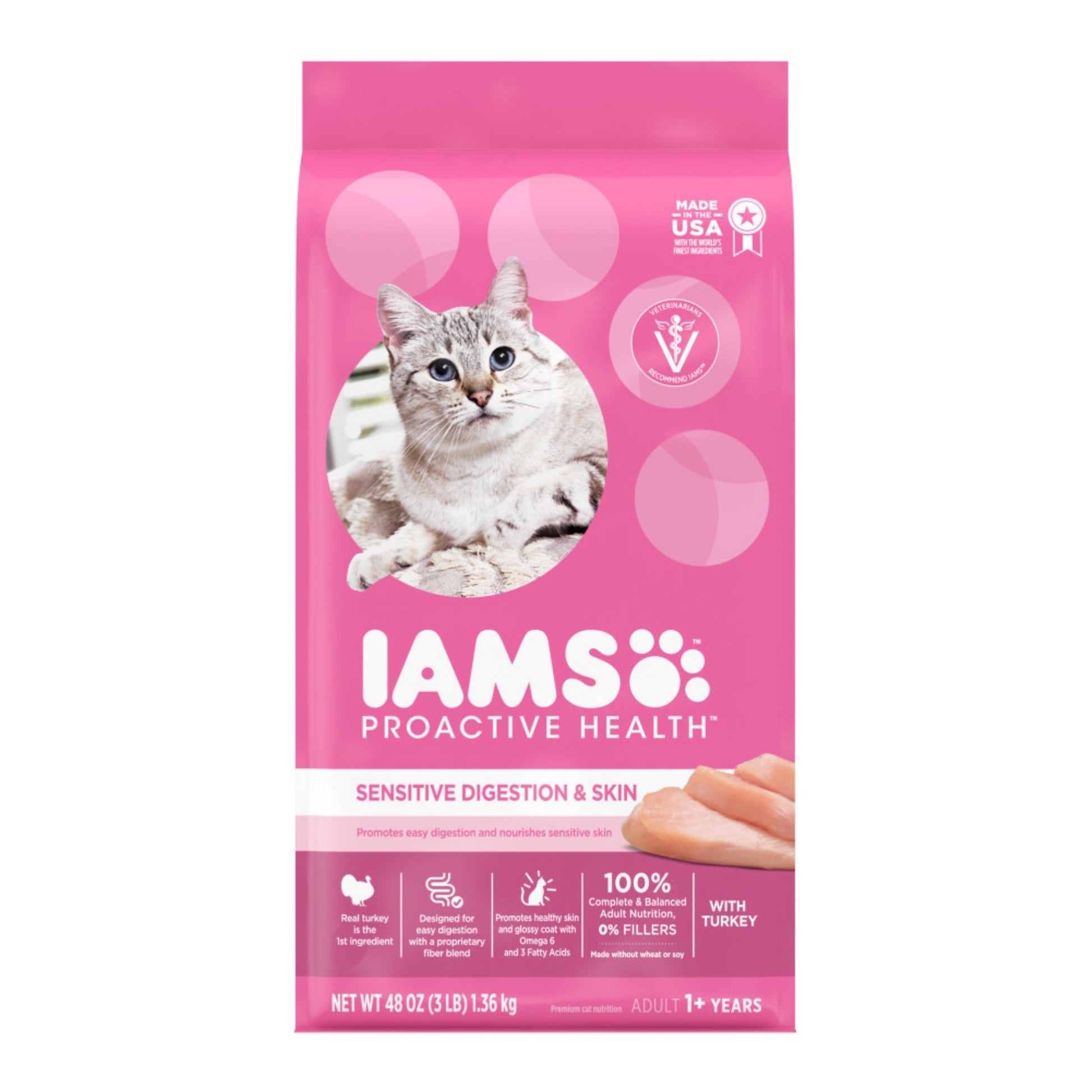 IAMS Proactive Health Sensitive Digestion & Skin Adult Dry Cat Food Turkey 3lb IAMS