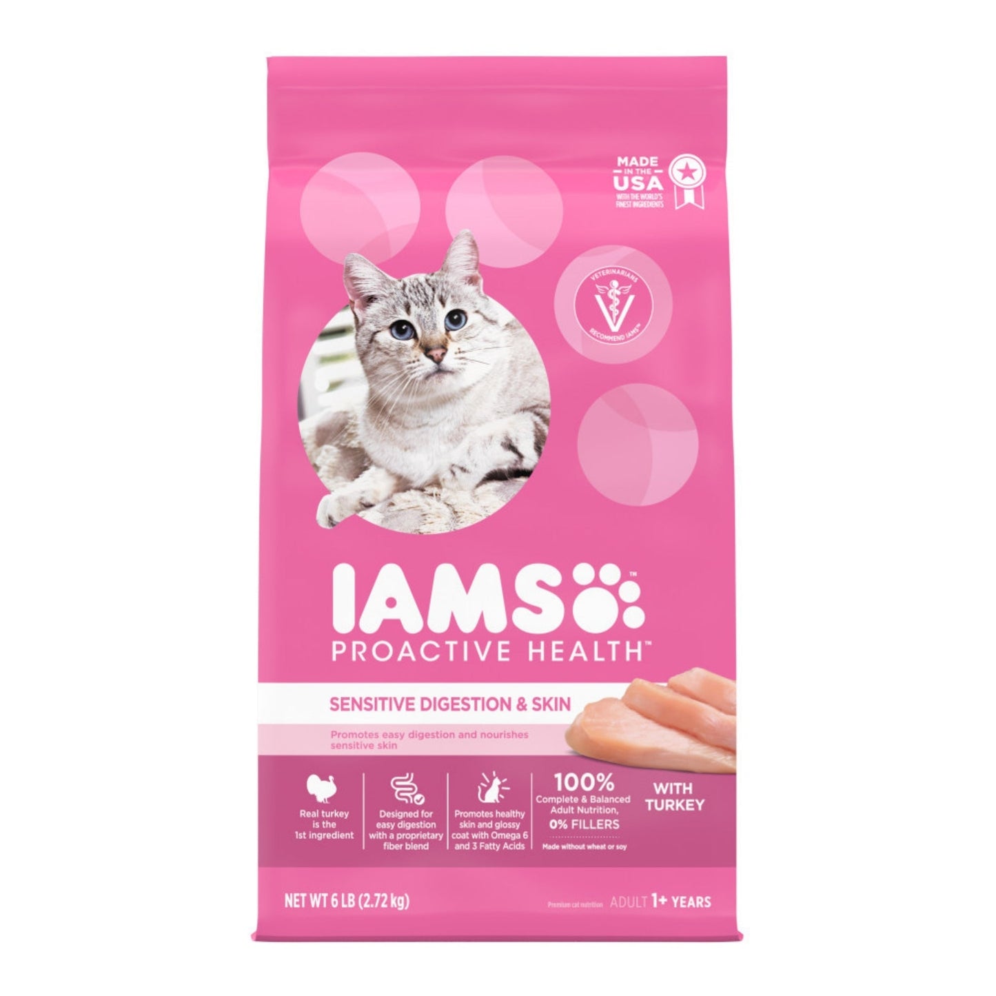 IAMS Proactive Health Sensitive Digestion & Skin Adult Dry Cat Food Turkey 6lb IAMS