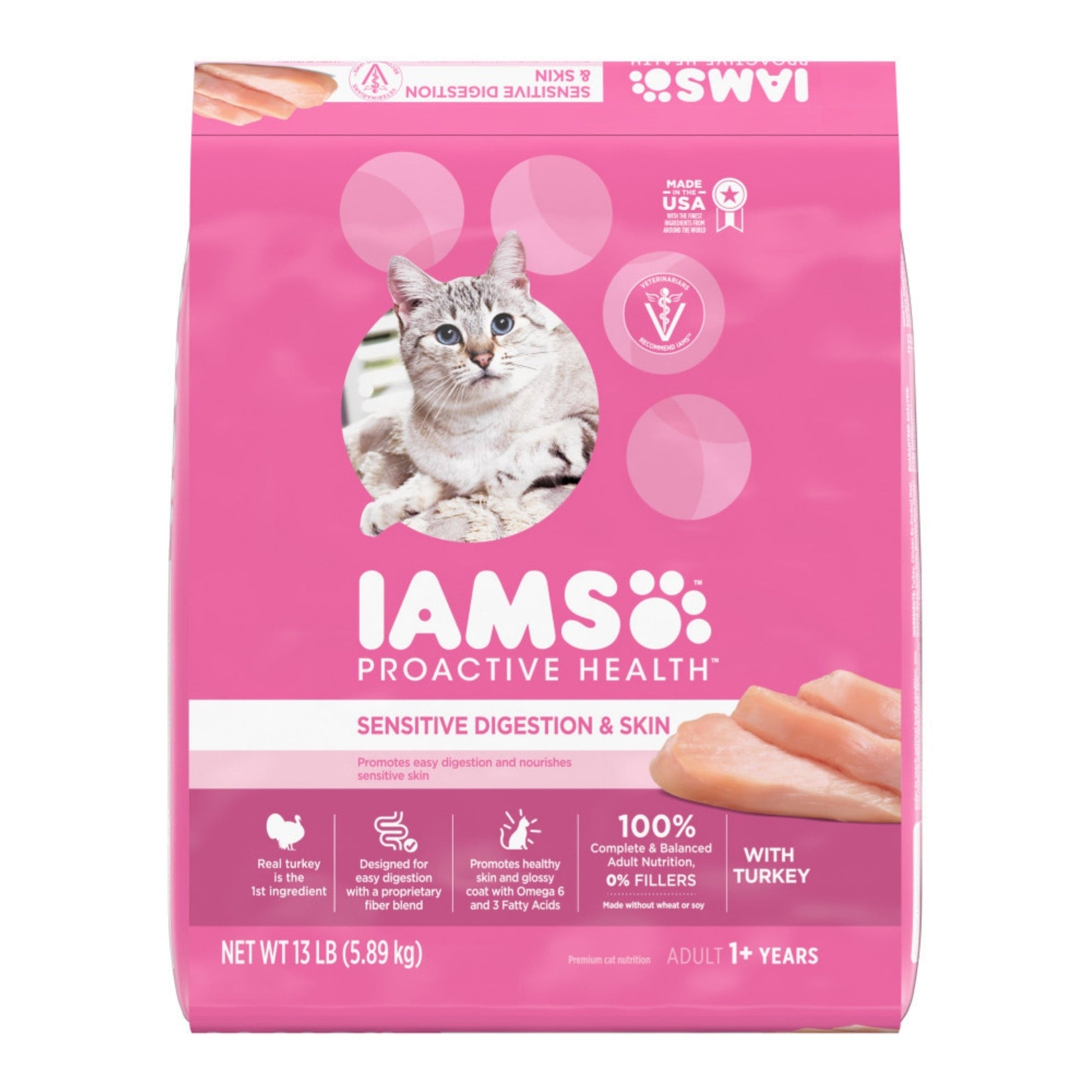 IAMS Proactive Health Sensitive Digestion & Skin Adult Dry Cat Food Turkey 13lb IAMS