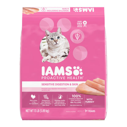 IAMS Proactive Health Sensitive Digestion & Skin Adult Dry Cat Food Turkey 13lb IAMS