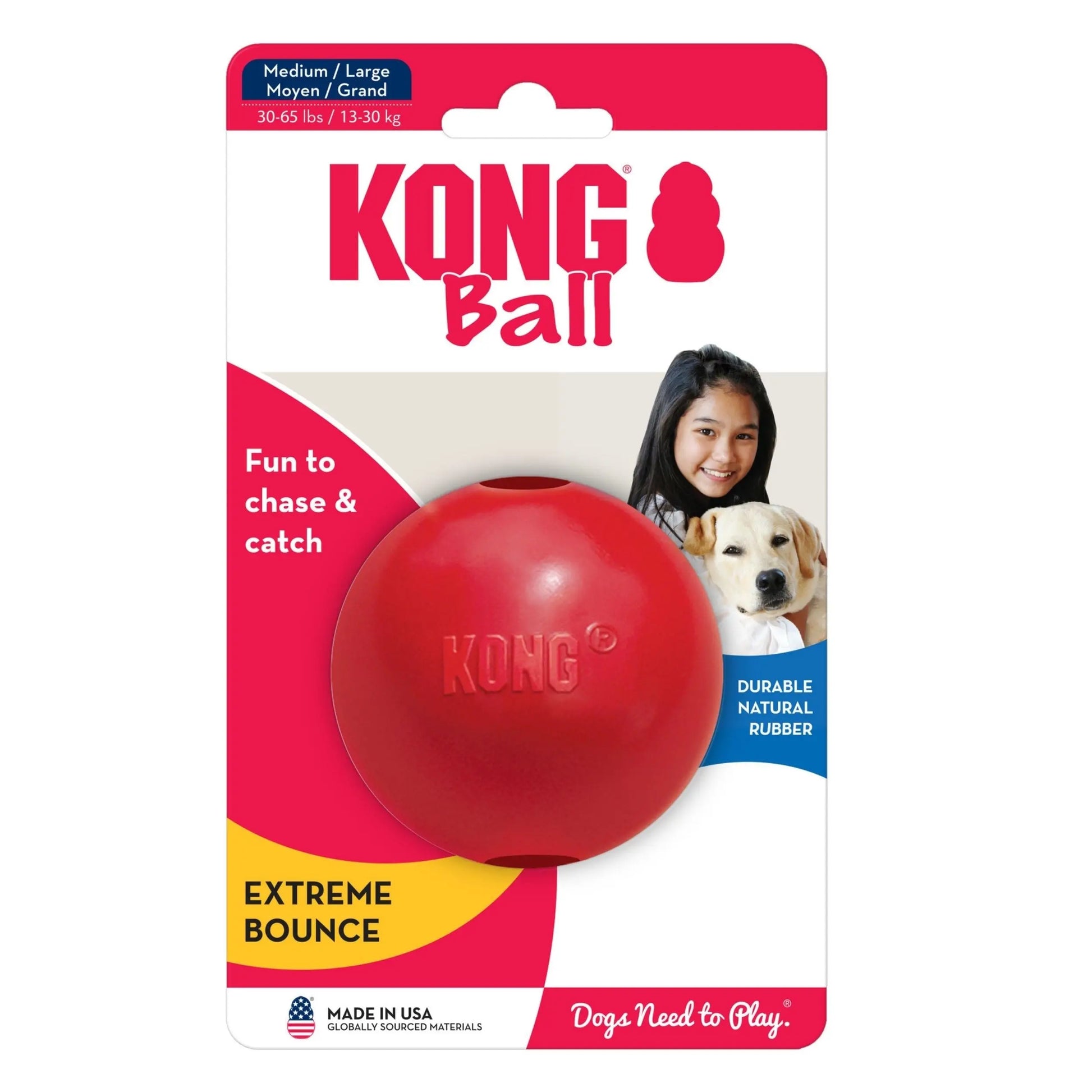 KONG Ball Dog Toy Red 1ea/MD/LG Kong