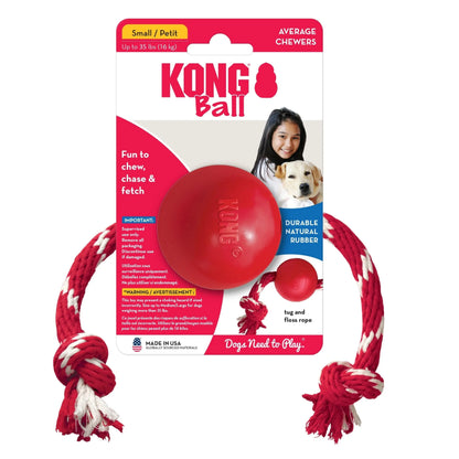 KONG Ball with Rope Dog Toy Red 1ea/SM Kong