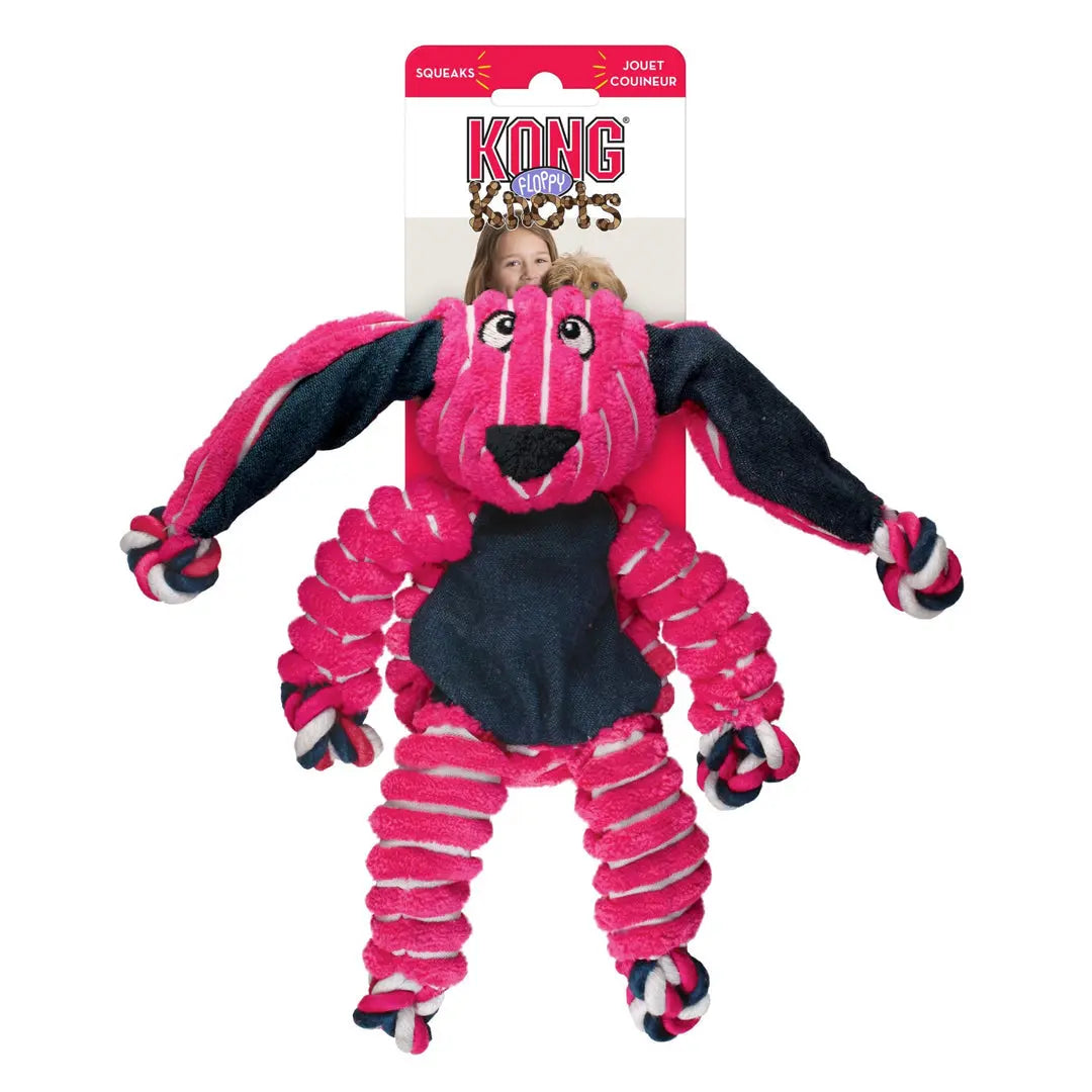 KONG Floppy Knots Bunny Dog Toy Pink 1ea/MD/LG Kong