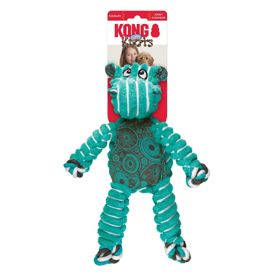 KONG Floppy Knots Hippo Dog Toy Green 1ea/MD/LG Kong