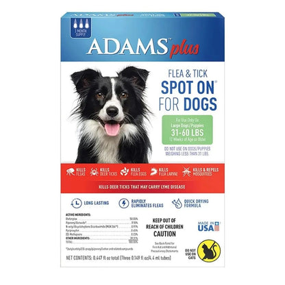 Adams Plus Flea  Tick Prevention Spot On for Dogs 3 Month Supply, Clear, 1ea/Large Dogs 31 To 60 lb Adams