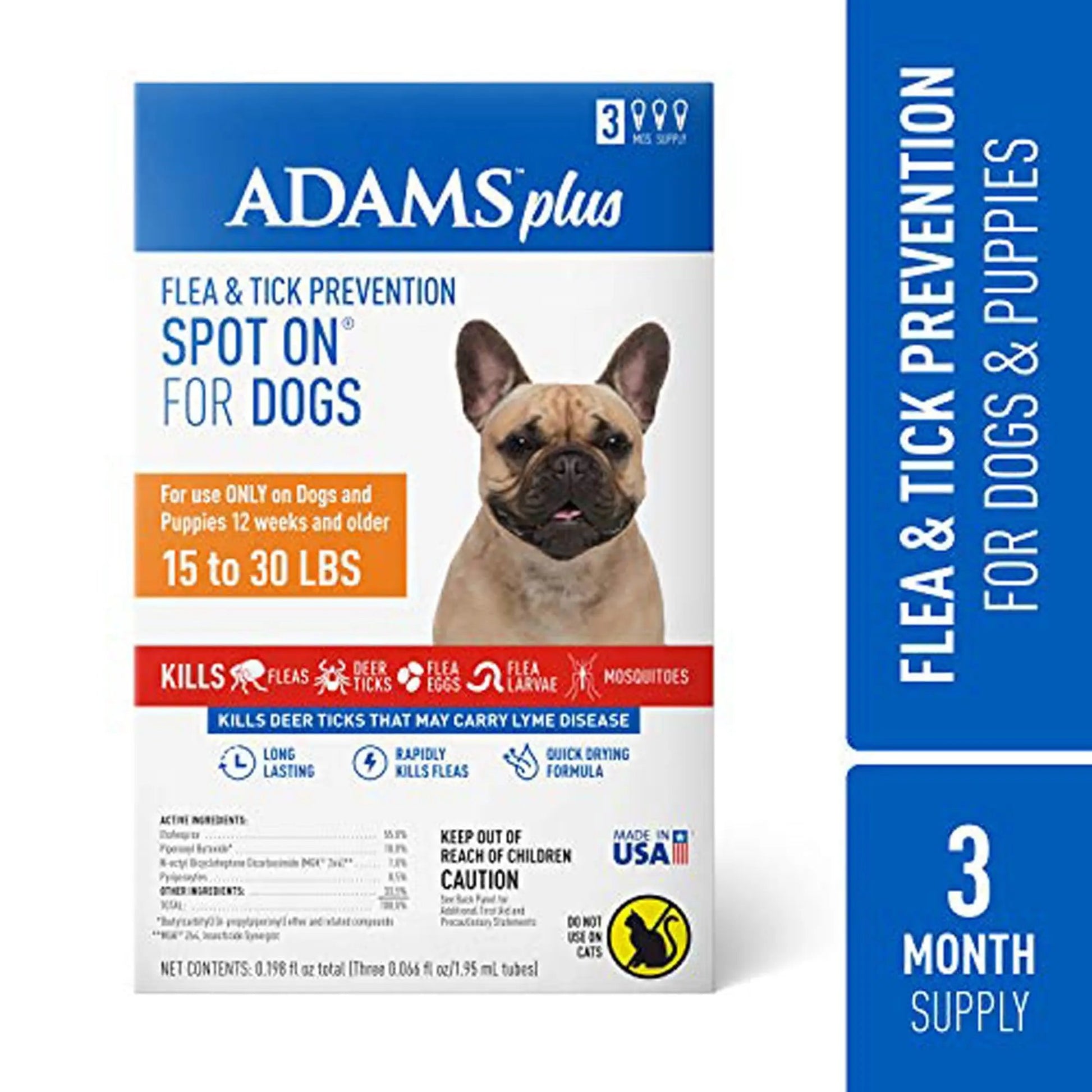 Adams Plus Flea  Tick Prevention Spot On for Dogs 3 Month Supply, Clear, 1ea/Medium Dogs 15 To 30 lb Adams