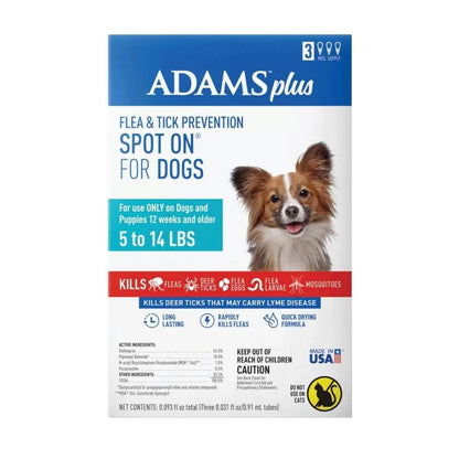 Adams Plus Flea  Tick Prevention Spot On for Dogs 3 month supply, Clear, 1ea/SMall Dog 5 To 14 lb Adams