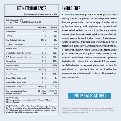 Show full view: ORIJEN Wild Reserve Free-Run Chicken & Grains Dry Dog Food Recipe, 20-lb bag slide 8 of 12