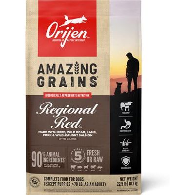 Show full view: ORIJEN Amazing Grains Regional Red High-Protein Dry Dog Food, 22.5-lb bag slide 1 of 13