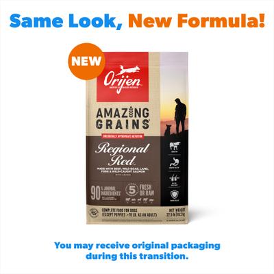 Show full view: ORIJEN Amazing Grains Regional Red High-Protein Dry Dog Food, 22.5-lb bag slide 3 of 13