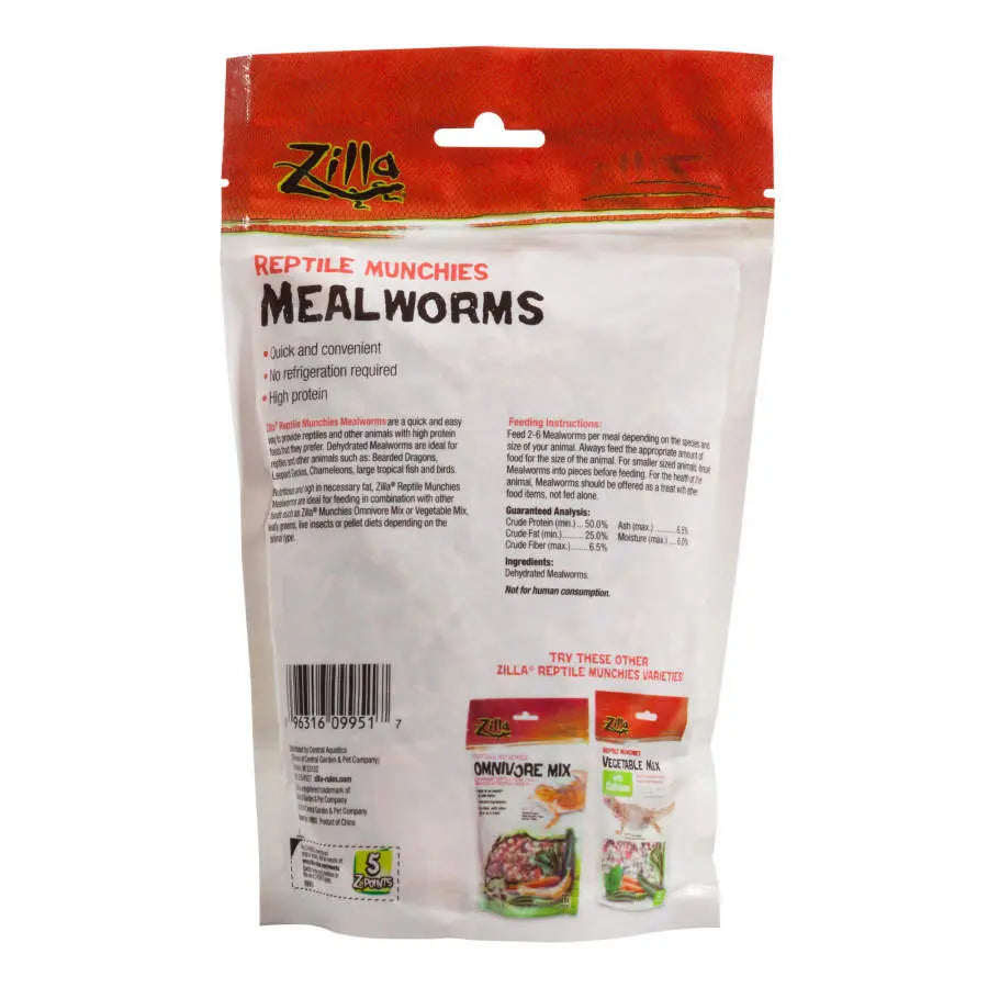 Zilla Reptile Munchies Mealworm 1ea/Resealable Bag, 3.75 oz Zilla