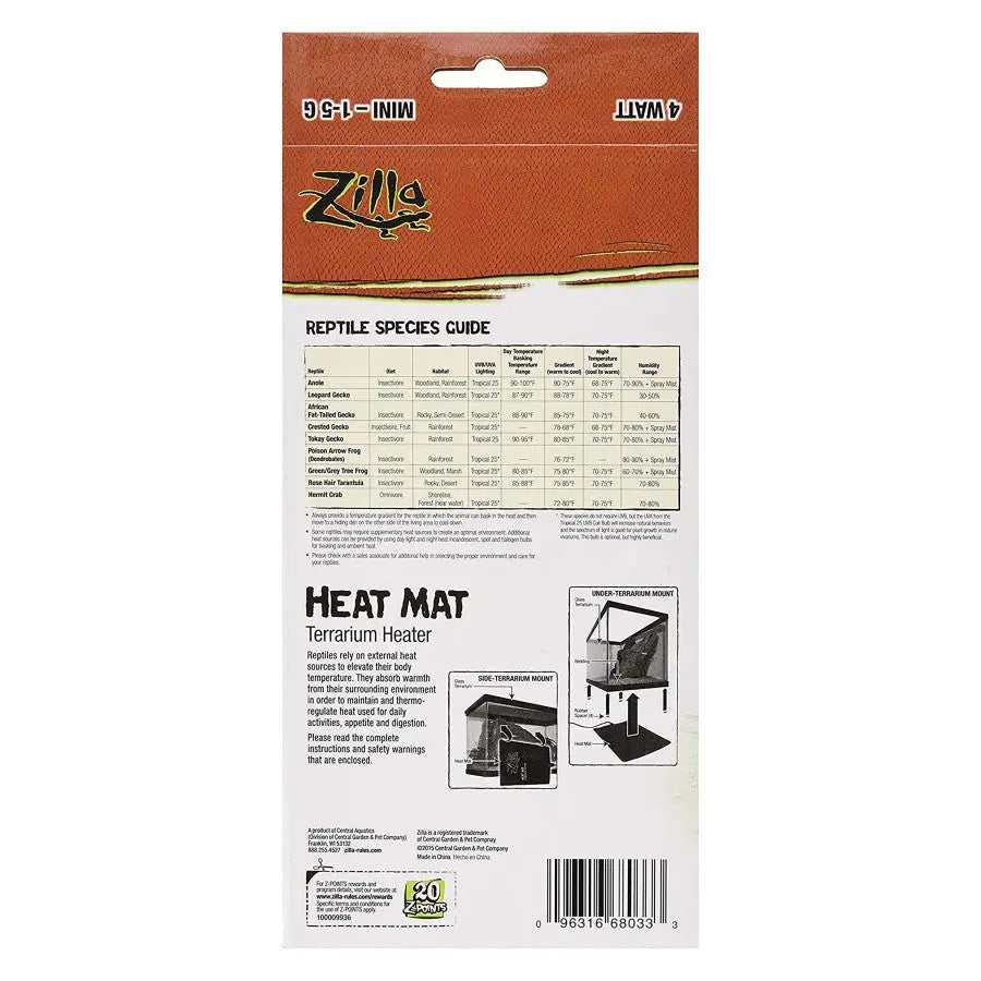 Zilla Terrarium Heat Mats Black 1ea/Mini, 1-5 gal, 4 W Zilla